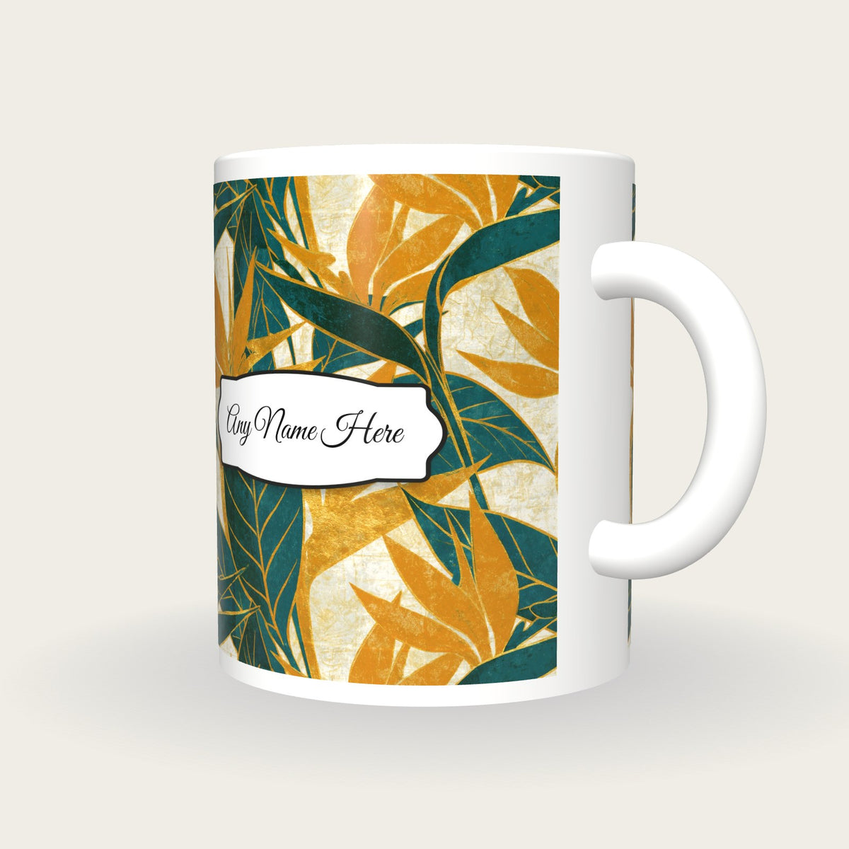 Risograph Birds Of Paradise Name Mug, three-quarter view