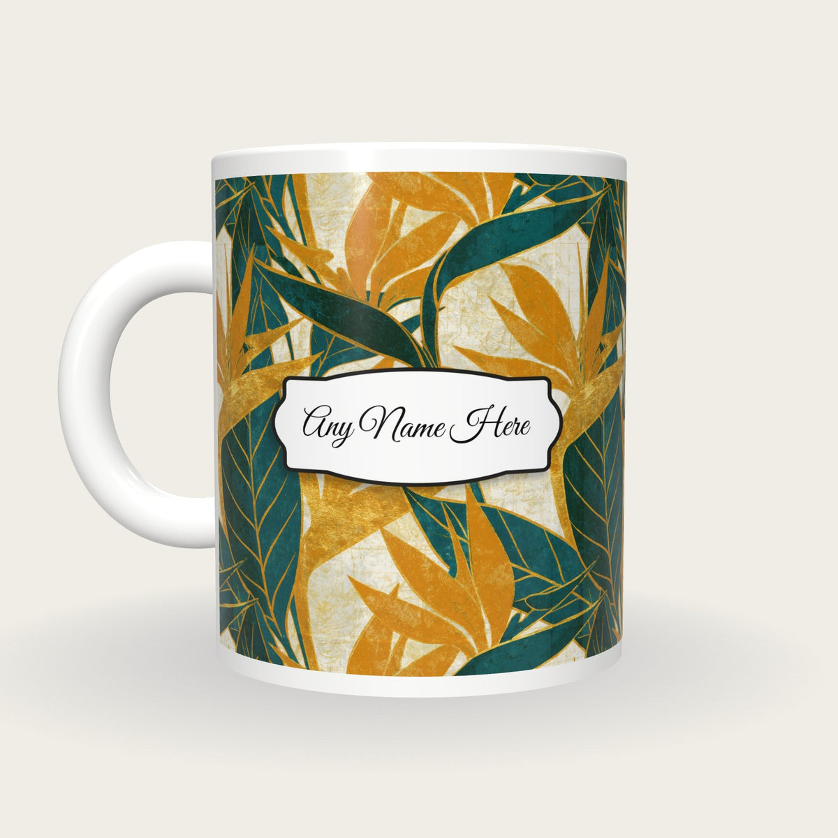 Risograph Birds Of Paradise Name Mug, back with the second name label