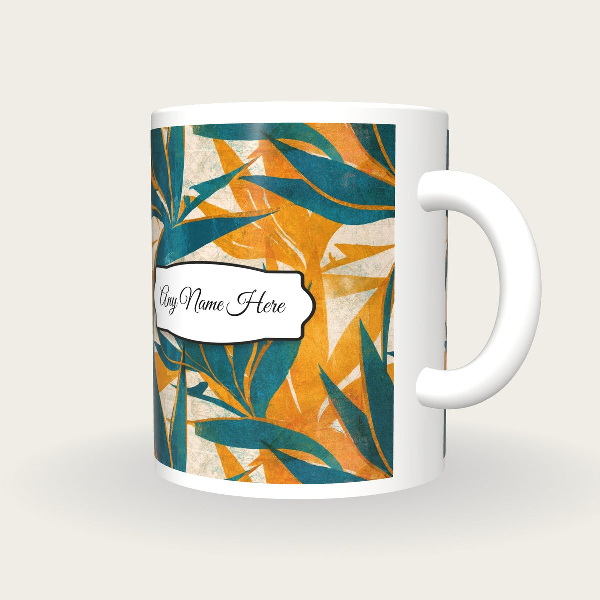 Risograph Birds Of Paradise Name Mug 3, three-quarter view
