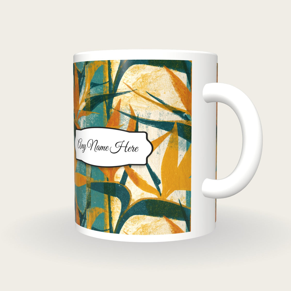 Risograph Birds Of Paradise Name Mug 2, three-quarter view