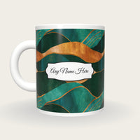 Folk Art Jade Abstract Name Mug, back with the second name label