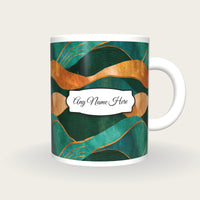 Folk Art Jade Abstract Name Mug, front with the name label