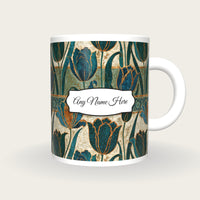 Mughal Tulips Name Mug, front with the name label