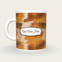 Gouache Caramel Abstract Name Mug, back with the second name label