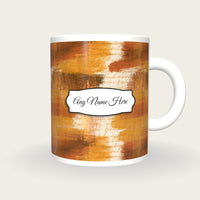Gouache Caramel Abstract Name Mug, front with the name label