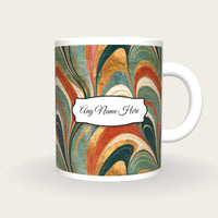Paper Marbling Adobe Abstract Name Mug, front with the name label