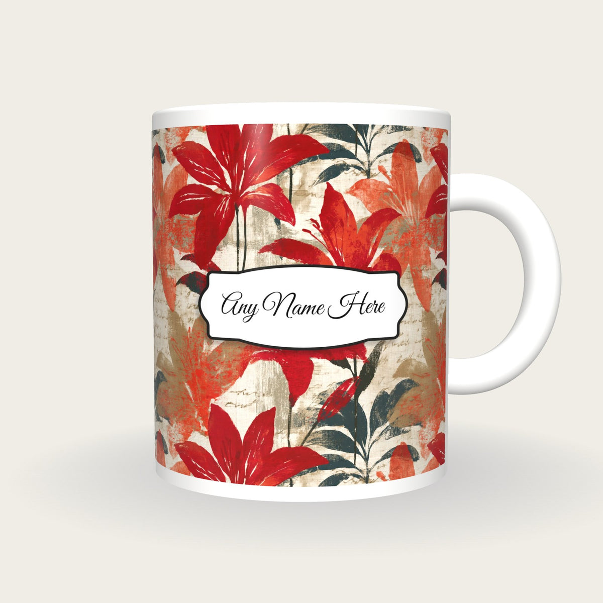Infrared Lily Name Mug, front with the name label