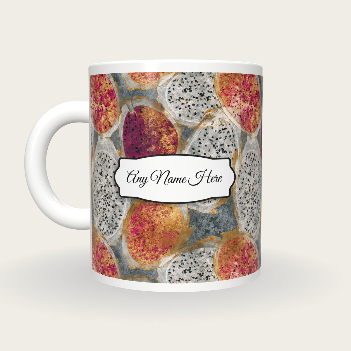 X-ray Dragon Fruit Name Mug, back with the second name label