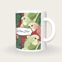Ukiyo-e Budgerigars Name Mug 3, three-quarter view