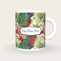 Ukiyo-e Budgerigars Name Mug 3, front with the name label
