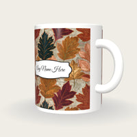 Embroidery Pressed Leaves Name Mug 3, three-quarter view