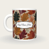 Embroidery Pressed Leaves Name Mug 3, back with the second name label