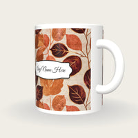 Embroidery Pressed Leaves Name Mug, three-quarter view