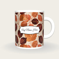 Embroidery Pressed Leaves Name Mug, front with the name label