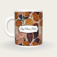 Embroidery Pressed Leaves Name Mug 2, back with the second name label
