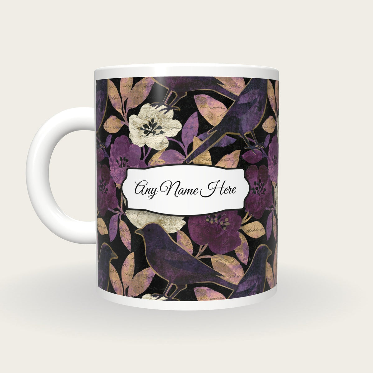 Oil Pastel Starlings Name Mug, back with the second name label
