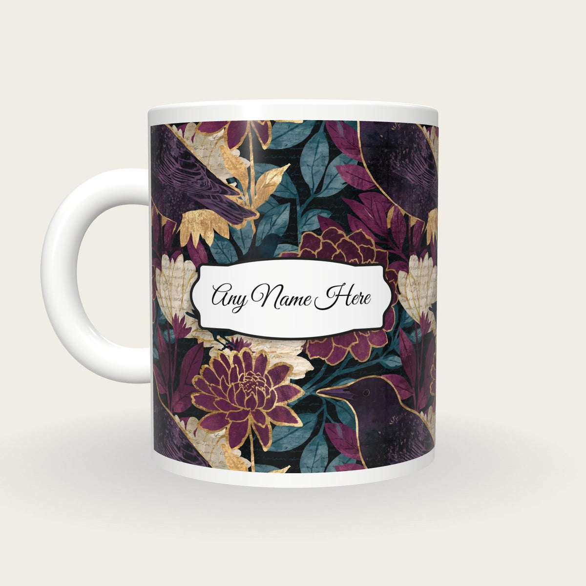 Oil Pastel Starlings Name Mug 2, back with the second name label