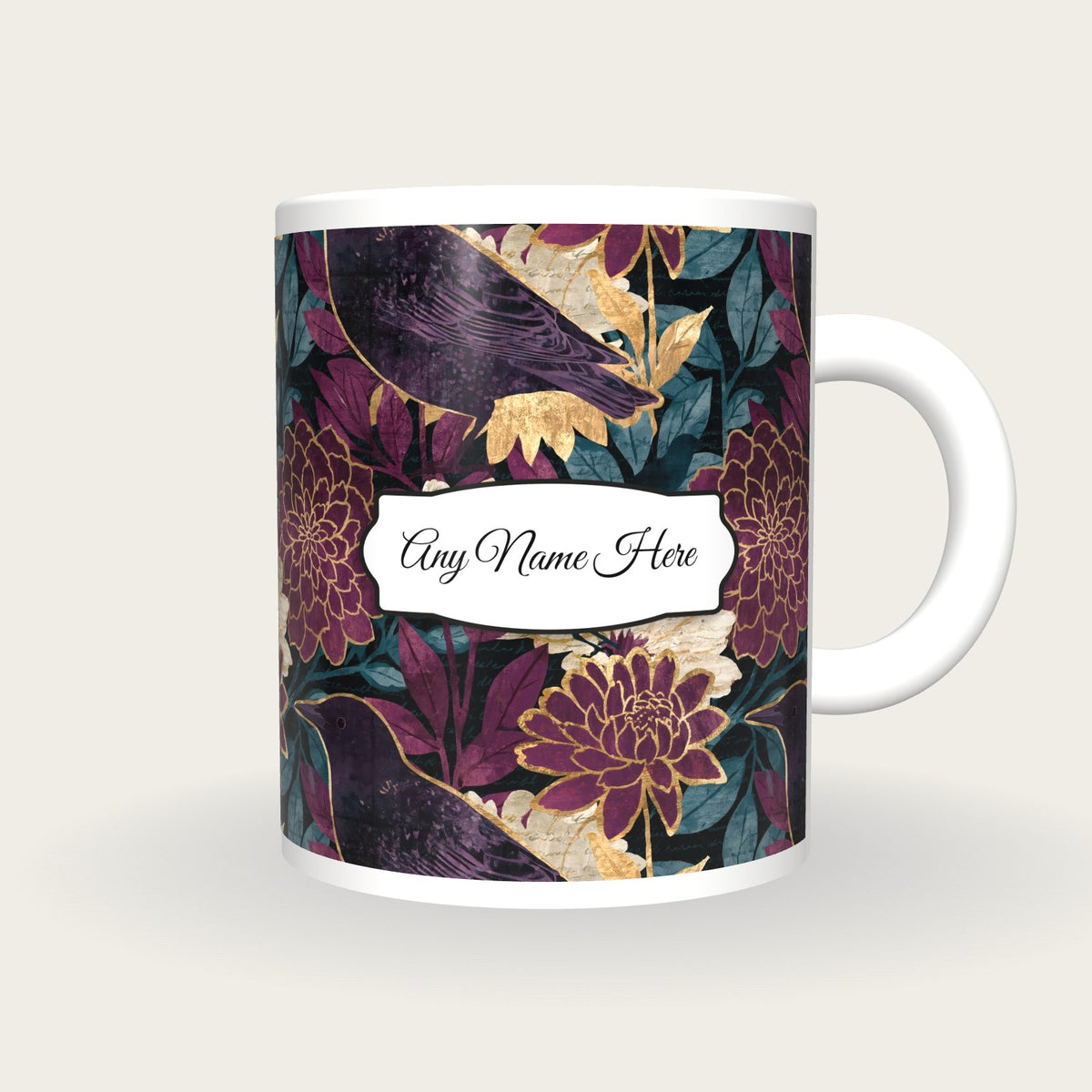 Oil Pastel Starlings Name Mug 2, front with the name label