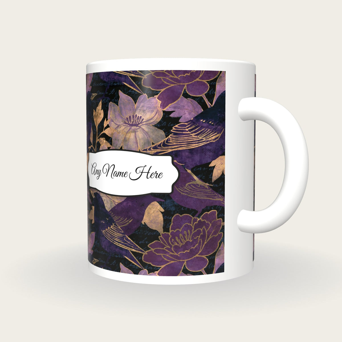 Oil Pastel Starlings Name Mug 3, three-quarter view