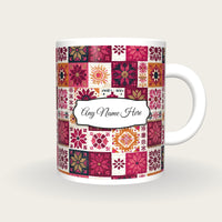 Mexican Folk Cherry Abstract Name Mug 2, front with the name label