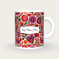 Mexican Folk Cherry Abstract Name Mug 3, front with the name label