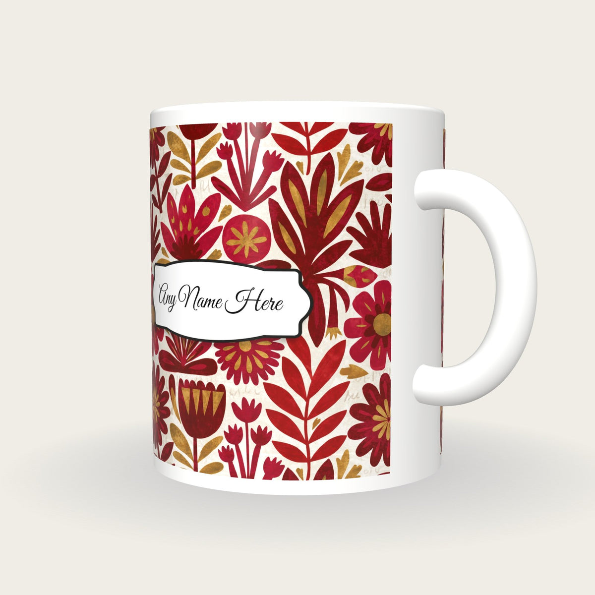 Mexican Folk Cherry Abstract Name Mug 4, three-quarter view