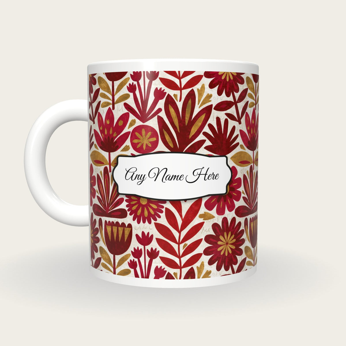 Mexican Folk Cherry Abstract Name Mug 4, back with the second name label