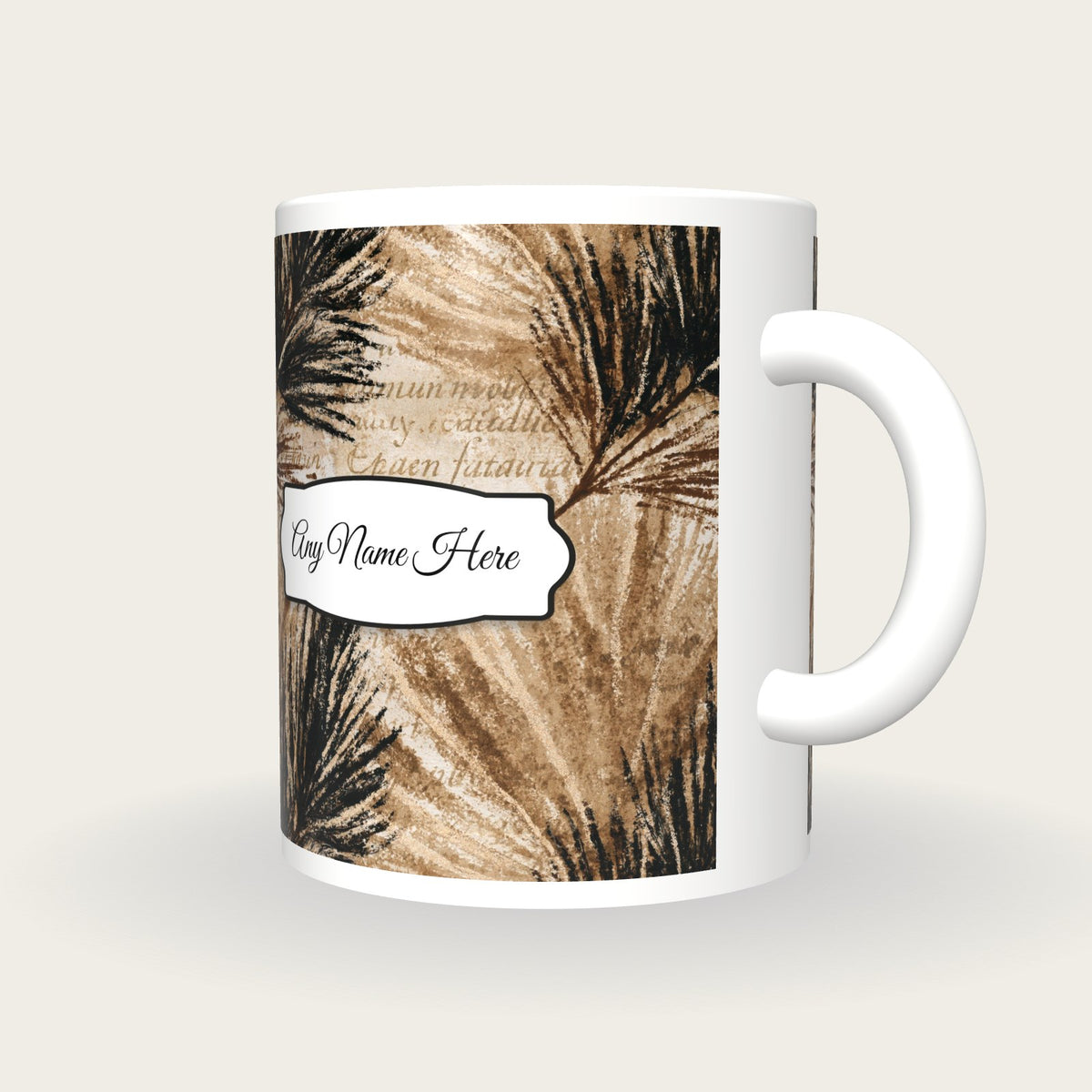 Gouache Horsetail Name Mug, three-quarter view