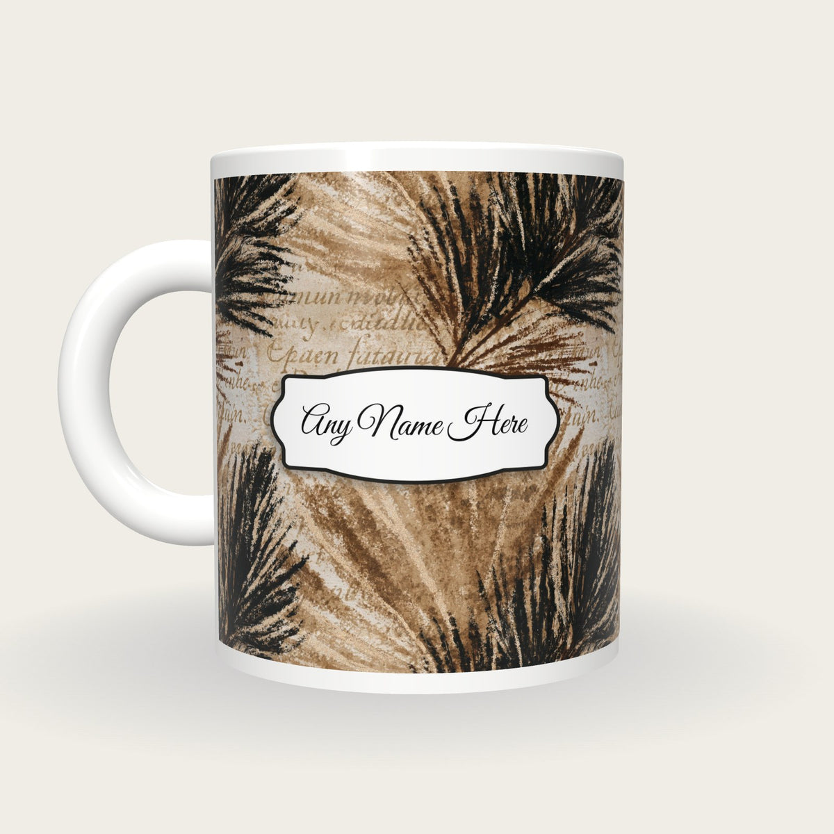 Gouache Horsetail Name Mug, back with the second name label