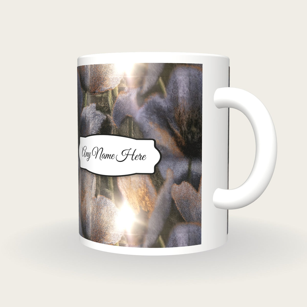 Pointillism Poppy Name Mug, three-quarter view