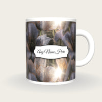 Pointillism Poppy Name Mug, front with the name label