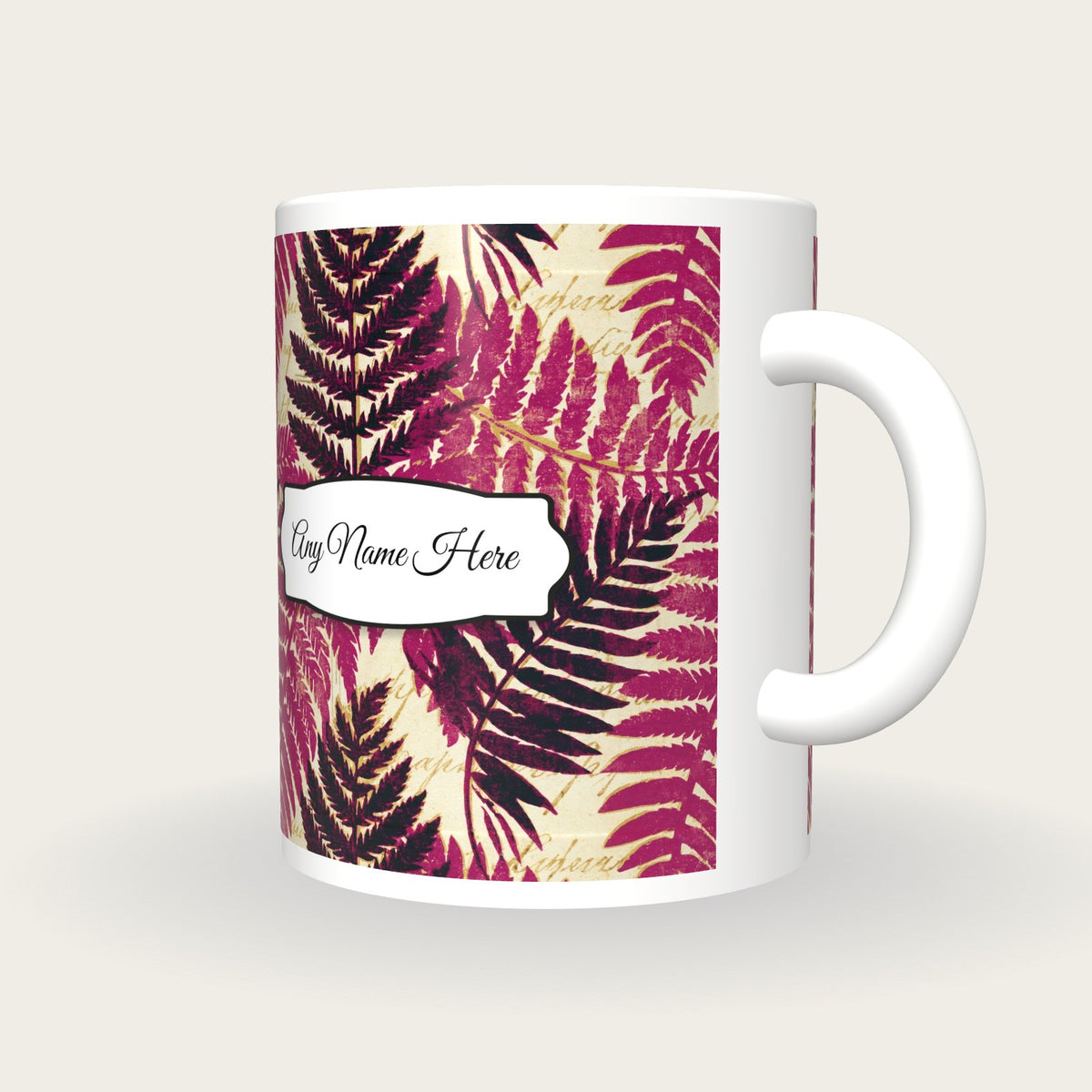 Risograph Fern Abstract Name Mug, three-quarter view