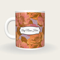 Woodcut Camellia Name Mug 2, back with the second name label