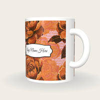Woodcut Camellia Name Mug, three-quarter view