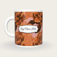 Woodcut Camellia Name Mug, back with the second name label