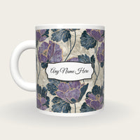 Blueprint Violet Abstract Name Mug, back with the second name label