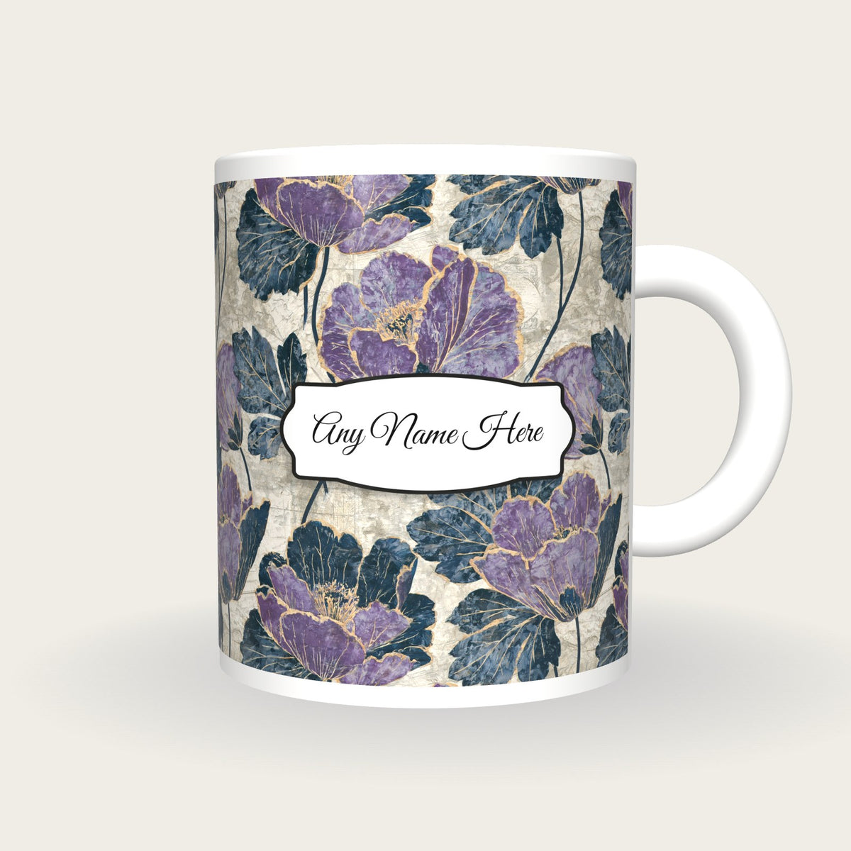 Blueprint Violet Abstract Name Mug, front with the name label