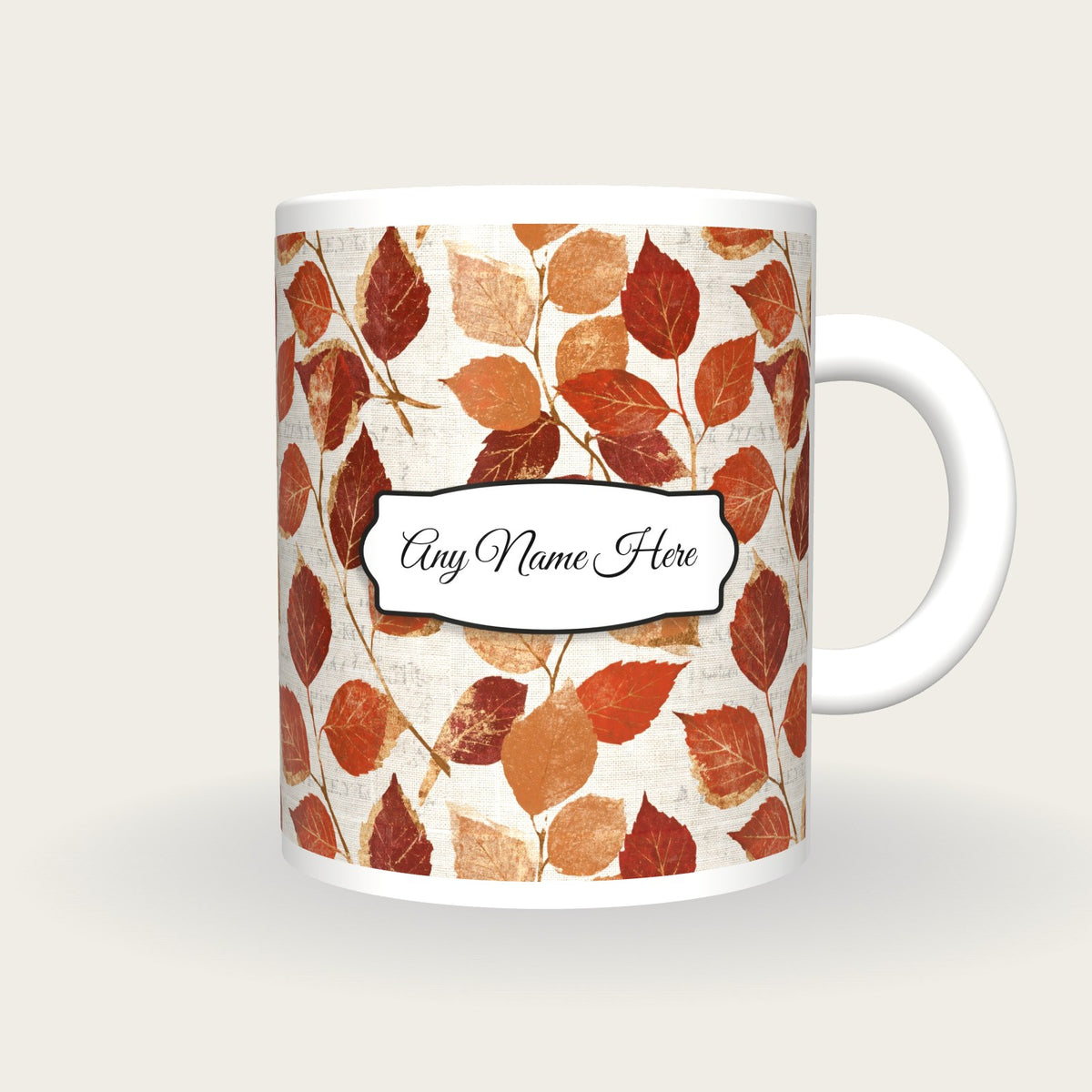 Blueprint Birch Twigs Name Mug, front with the name label