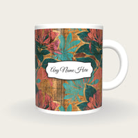 Pyrography Honeysuckle Name Mug, front with the name label