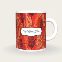 Pyrography Lavender Abstract Name Mug, front with the name label
