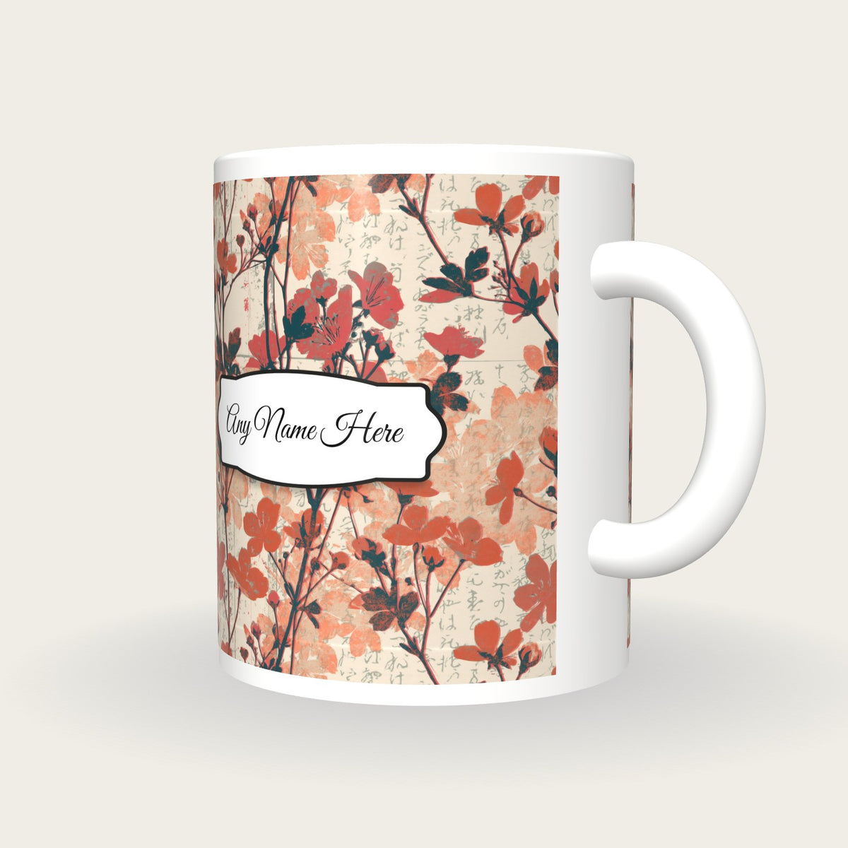 Screenprint Wildflowers Name Mug 3, three-quarter view