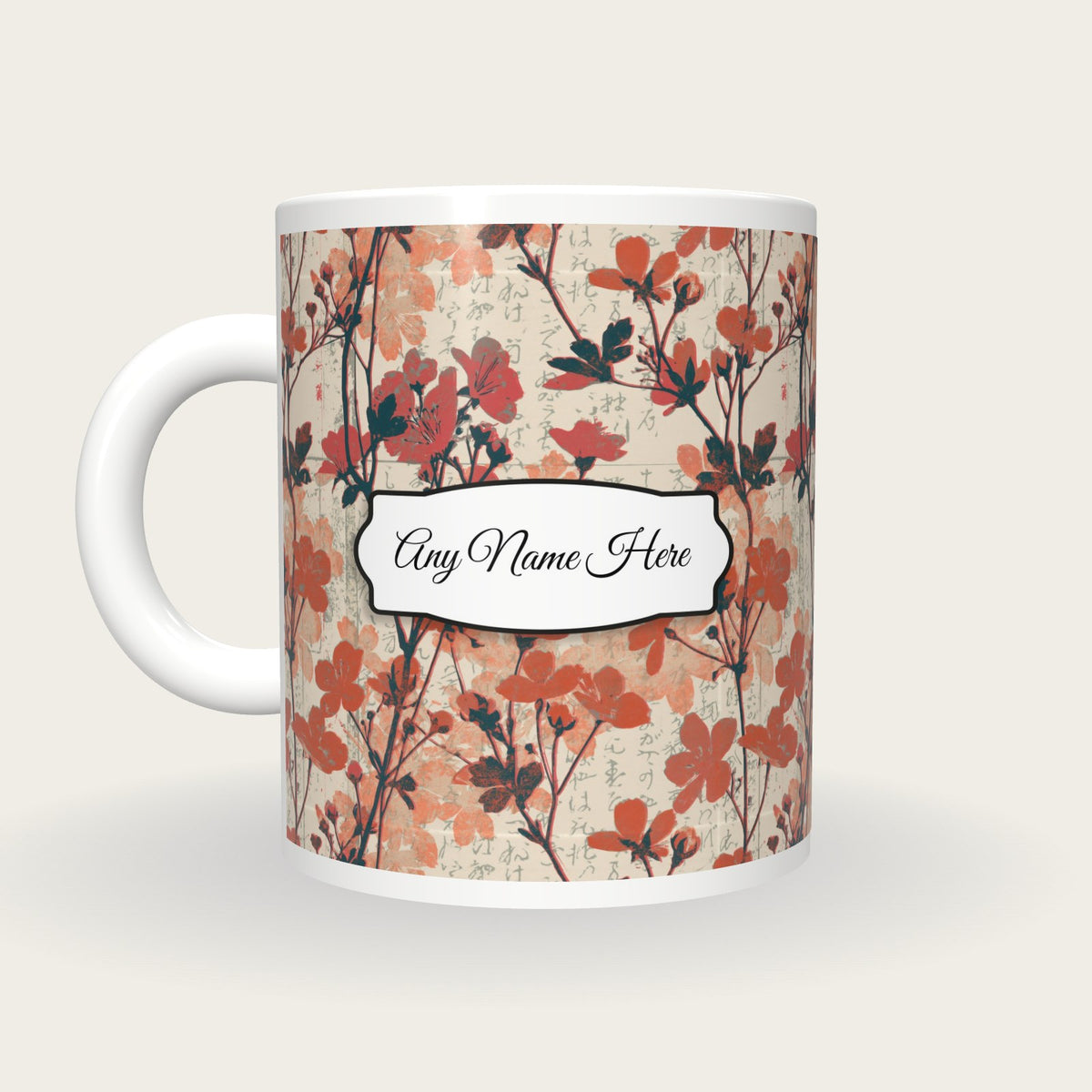 Screenprint Wildflowers Name Mug 3, back with the second name label