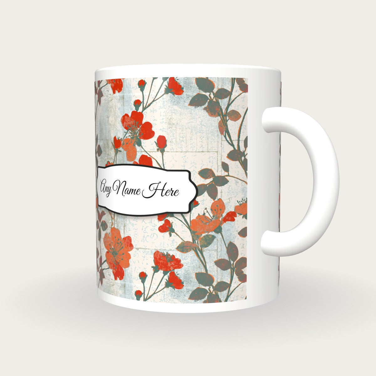 Screenprint Wildflowers Name Mug 4, three-quarter view