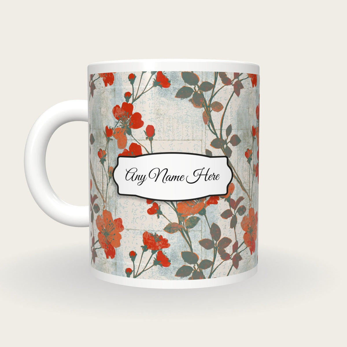 Screenprint Wildflowers Name Mug 4, back with the second name label
