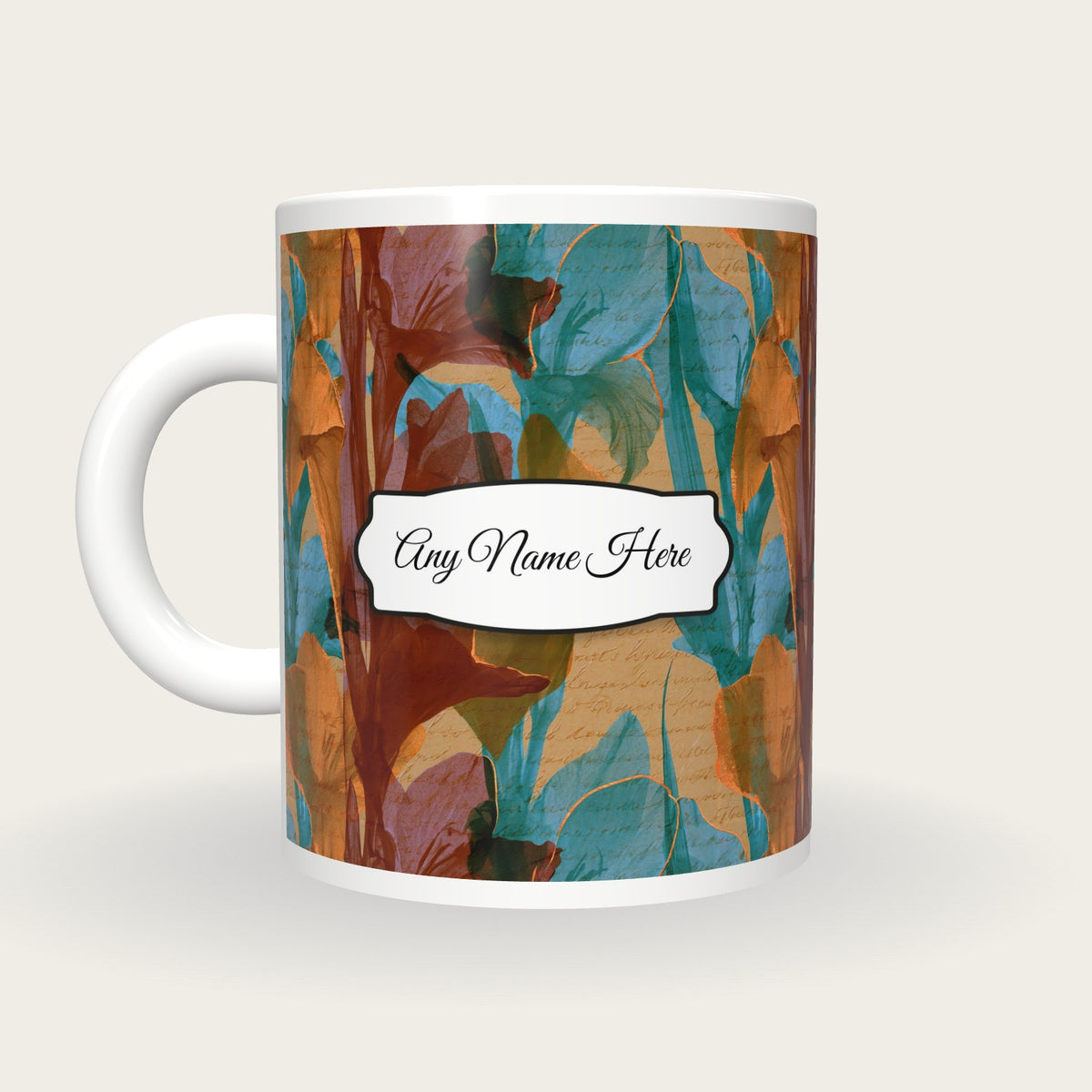 Infrared Gladioli Name Mug, back with the second name label