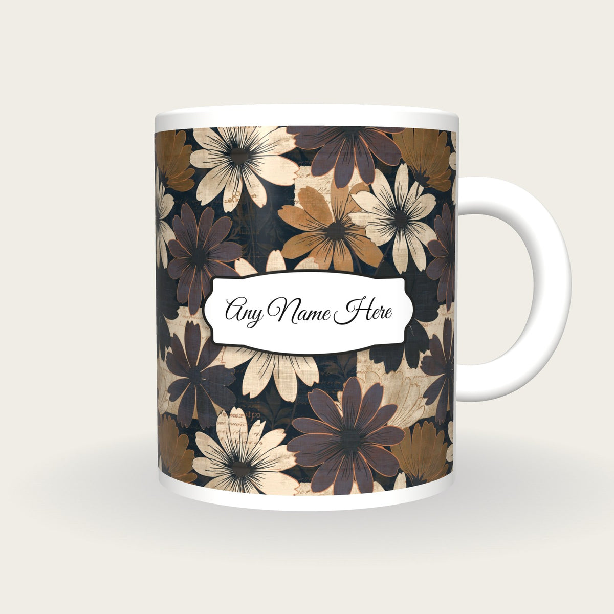 Scratchboard Daisy Name Mug, front with the name label