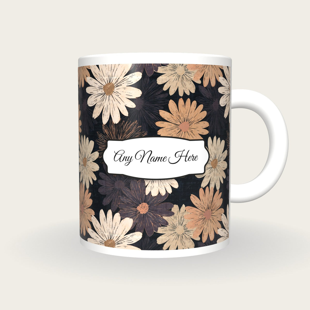Scratchboard Daisy Name Mug 2, front with the name label