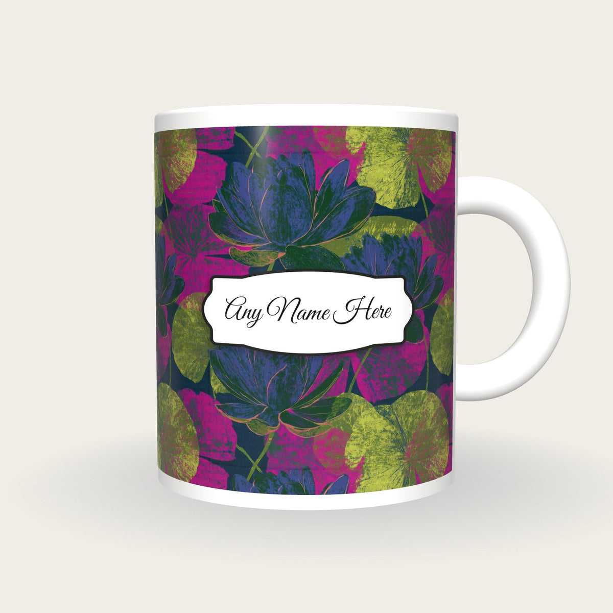 Risograph Lotus Name Mug, front with the name label