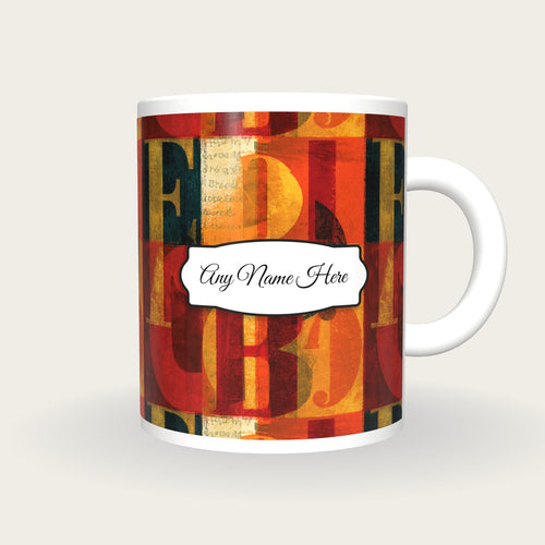 ASCII Turmeric Abstract Name Mug, front with the name label