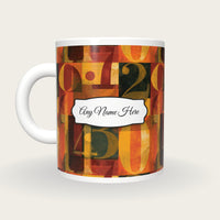ASCII Turmeric Abstract Name Mug 3, back with the second name label